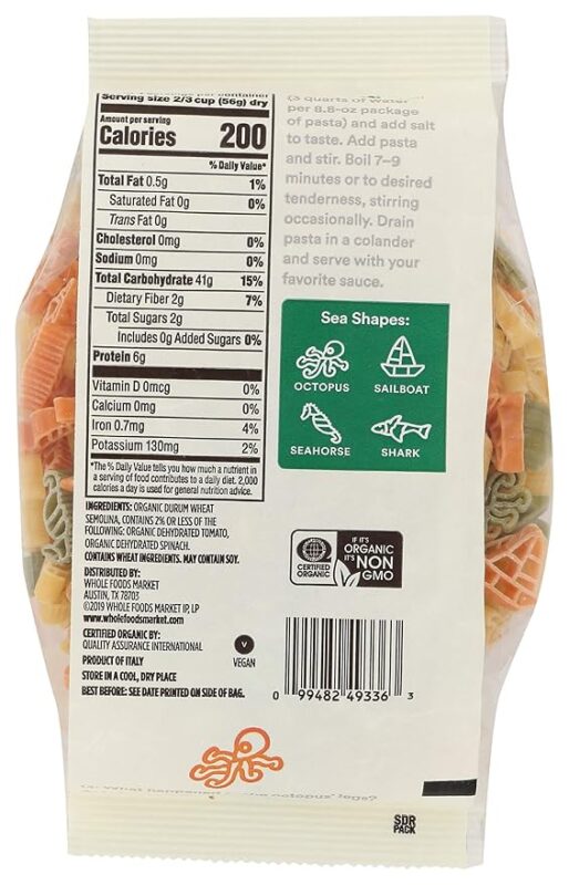 365 by Whole Foods Market, Pasta Sea Shapes Tri Color Organic, 8.8 Ounce (Pack of 2)