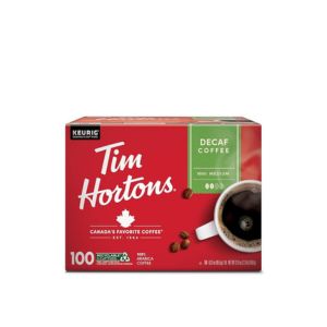 Tim Hortons Decaf, Medium Roast Coffee, Single-Serve K-Cup Pods Compatible with Keurig Brewers, 100ct K-Cups